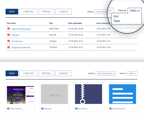 Grid or Table View of the Files Shared